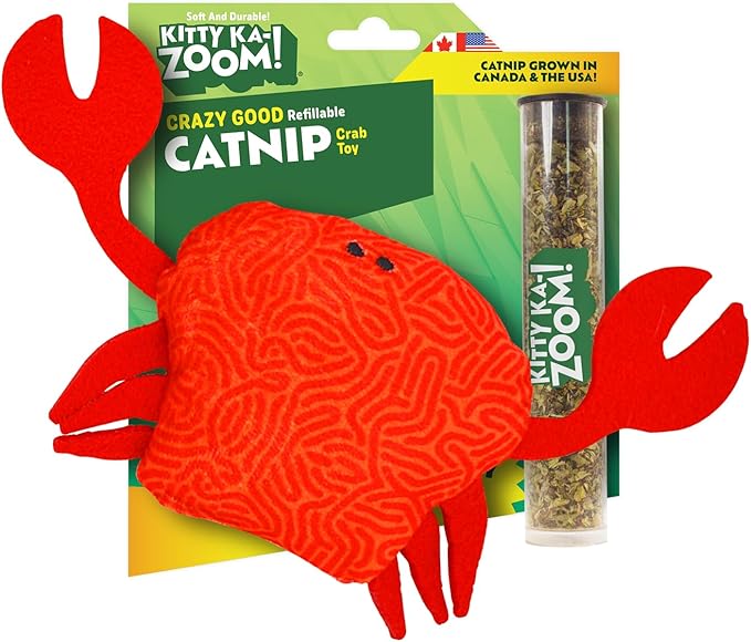 ZOOMIE Crab - Refillable Catnip Toy + Catnip | High Potency Hand Harvested Fresh | Soft Plush for Engaging Play-Mewly Pet