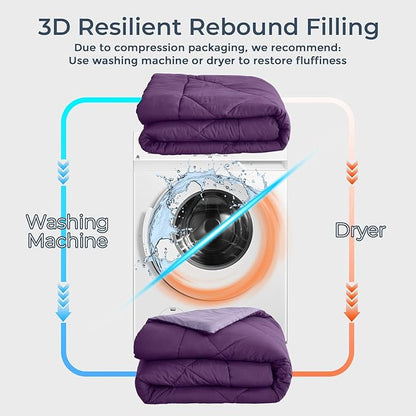 HEVUMYI Purple & Light Purple Full Comforter Set - 7-Piece All Season Bed in a Bag Full, Ultra Soft Bedding Set with Comforter, Flat Sheet, Fitted Sheet, Pillowcases, Pillow Shams