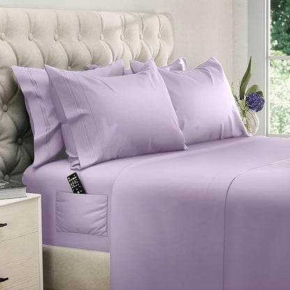 DREAMCARE Queen Sheet Set – 6 pcs Cooling Bed Sheets – up to 21” Deep Pocket Queen Sheets Set – 2500 Supreme Collection – Extra Soft 100% Brushed Microfiber Hotel Luxury with Side Pocket – Lavender