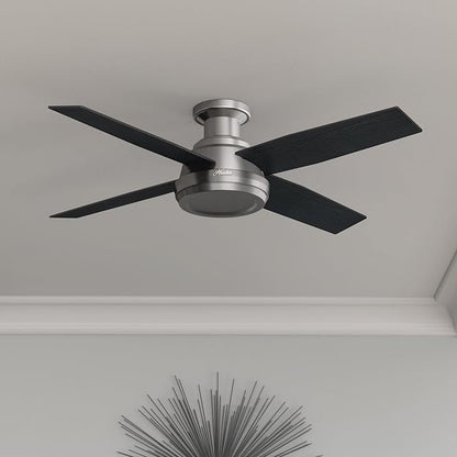 Hunter Fan Company 59247 Dempsey 52 inch Ceiling Fan with Light and Remote, Low Profile Indoor, Brushed Nickel Finish