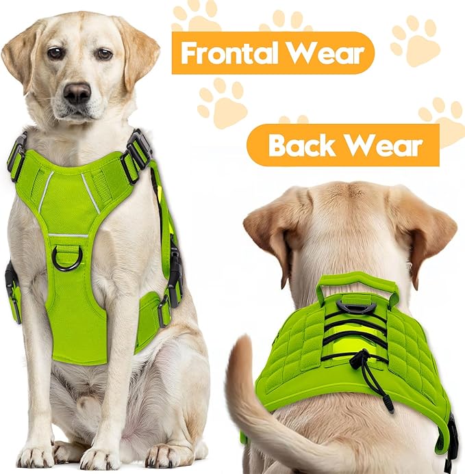 Heavy-Duty Tactical Dog Harness for Large Dogs, No Pull Adjustable Reflective Pet Vest with Molle System, K9 Military-Grade Control for Service Training, Outdoor & 10+ Breeds, Wild Lime, XX-Large-Mewly Pet