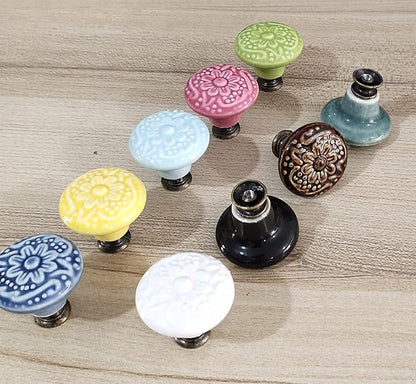 HUAMULAN 15 PCS Cabinet Knobs Glossy Ceramic Dresser Mushroom Table Drawer Cupboard Pull Furniture DIY Wardrobe Solid Color Vintage Handle,with 3 Size Mounting Screws