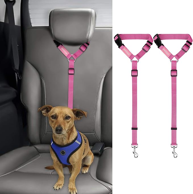 BWOGUE 2 Packs Dog Cat Safety Seat Belt Strap Car Headrest Restraint Adjustable Nylon Fabric Dog Restraints Vehicle Seatbelts Harness-Mewly Pet
