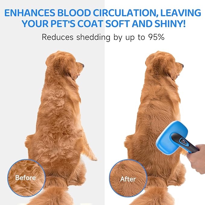 Dog Brush Kit – 3 PCS Grooming Set with Self-Cleaning Brush, Undercoat Rake & Pet Bath Brush. Great for Shedding, Tangles & Dirt Removal – Ideal for Long & Short Haired Dogs & Cats, Blue-Mewly Pet