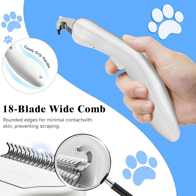 Pet Steam Brush for Dog & Cat - 3-in-1 Steam Grooming Brush for Shedding - Self Cleaning Spray Comb with Mist for Long Haired Pets - Includes Waterless Shampoo & undercoat rake, Blue-Mewly Pet