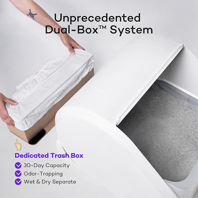 (Upgraded) Popur X5 Self Cleaning Cat Litter Box - Unique Open Top Split System - Automatic Litter Scooping Robot, Odor-Seal, 24 Inch Tray, 30-Day Capacity, 33 lbs. Load, 99% Leakproof (Cardboard Bin)-Mewly Pet