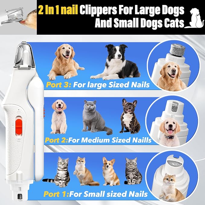 2 in 1 Dog Nail Clippers and Grinder with Lights & Cat Nail Clipper for Large Medium Small Dogs Cats Nail Trimmers USB Rechargeable with 2 LED Lights Dog Claw Care for Non-Black Nails-Mewly Pet