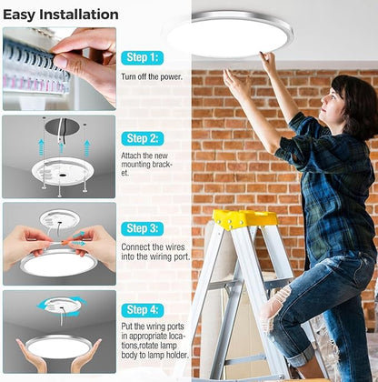 zemty LED Ceiling Light Fixture, 6.5-Inch 12W 1200lm Small Flush Mount Light, Adjustable 3000K 4000K 6500K Color Temperatures, Round Flat Recessed Lighting for Kitchen Closet Hallway Laundry, Nickel