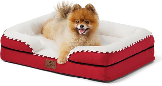 Bedsure Orthopedic Dog Beds for Small Dogs - Washable Small Dog Cat Bed Waterproof, Comfort Pet Couch Sofa with Washable Removable Cover, Pets Bed with Nonskid Bottom, Red, 24"-Mewly Pet