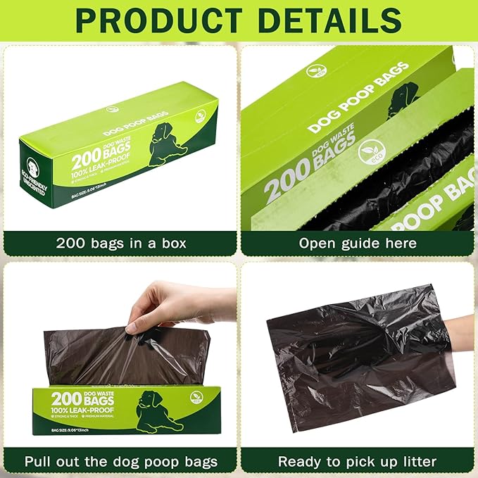 Harloon 6000 Counts Dog Poop Waste Bags 30 Rolls Extra Thick Strong Leak PET Proof Bags Disposable Bulk Universal Doggy Roll Waste Box for Puppy Outdoor Walking Travel(Black,13 x 9 Inches)-Mewly Pet