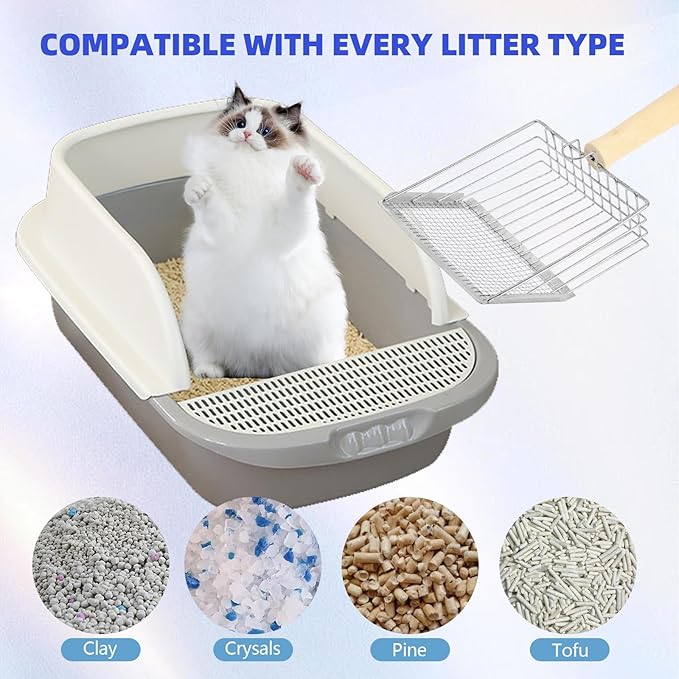 Litter Scooper, Metal Litter Scoop, Pooper Scooper with Wooden Handle, Cat Litter Scoop, Metal Scooper & Speed Sifter Deep Shovel Scoop Filter,Kitten Pooper Lifter for Litter Box-Mewly Pet