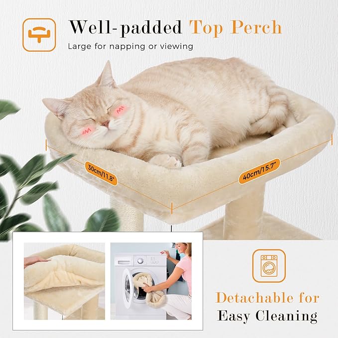 PAWZ Road Cat Tree Luxury Cat Tower with Double Condos, Spacious Perch, Fully Wrapped Scratching Sisal Posts and Replaceable Dangling Balls Beige-Mewly Pet