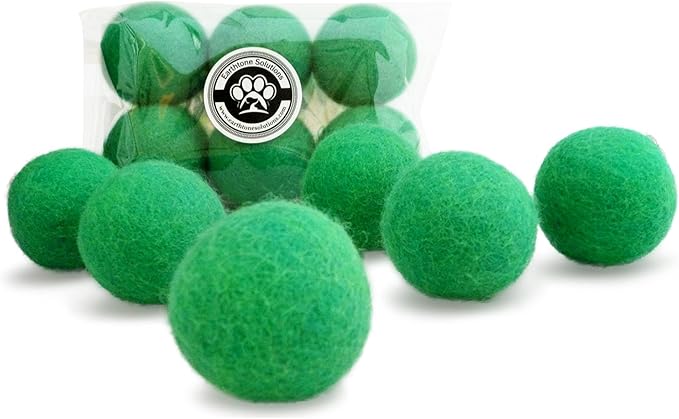 Wool Cat Toys - Felt Cat Toy Balls for Small Pet Fetch and Play - Eco Friendly Quiet Wool Ball Cat Toy for Cats and Kittens - Choose Your Colors (Green)-Mewly Pet
