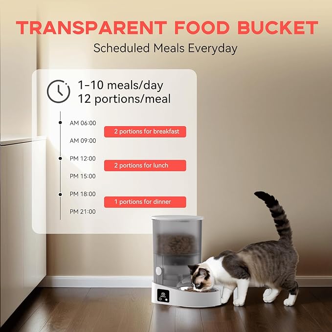 PAPIFEED Automatic Cat Feeder, 4L Auto Dog Cat Feeder with Rechargeable Battery & Dual-Band WiFi (2.4G & 5G), Automatic Pet Food Dispenser for Outdoor Travel Home - Ceramic Bowl Included-Mewly Pet