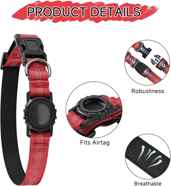 Dog Collar Compatible with Airtag, with Waterproof Cover, Multiple Colors, Multiple Sizes, Breathable Cotton and Linen Material, Suitable for Small, Medium and Large Dogs-Mewly Pet