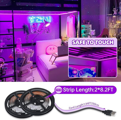 16.4FT Black Light Strip with USB Plug + Battery Box, Adhesive 300LEDs Blacklight Fixture, Battery & USB Operated for Glow Neon Party Birthday Glass Cabinet Fluorescent Poster Fishing Boat