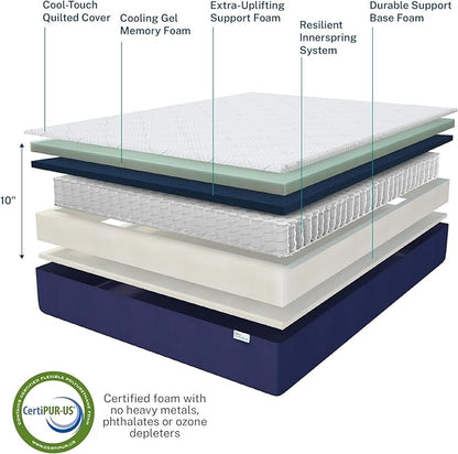 Sleep Innovations Marley Hybrid 10 Inch Cooling Gel Memory Foam and Innerspring Coil Mattress, Cal King Size, Bed in a Box, Medium Firm Advanced Support