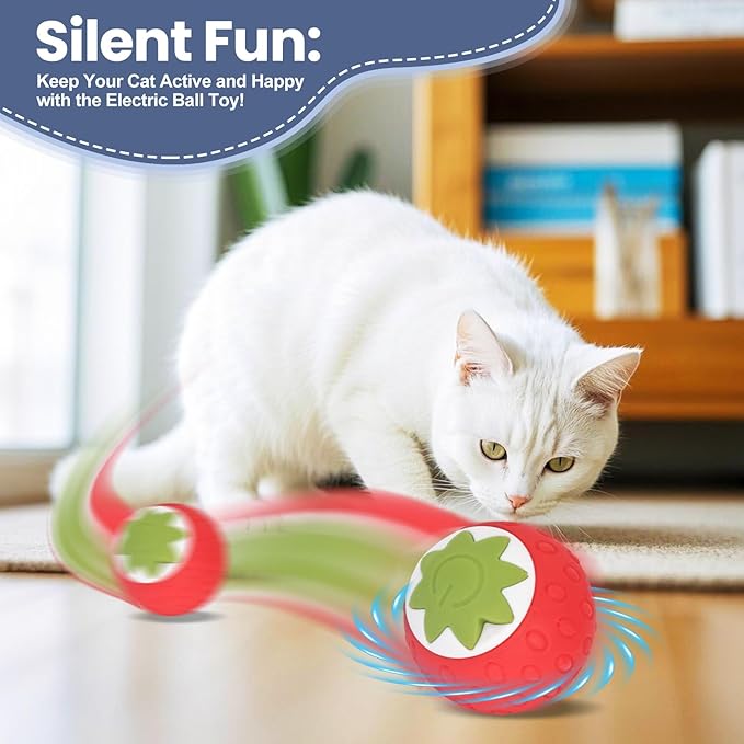 2Pcs Self-Moving Electric Cat Toy Ball with LED - Automatic Interactive Cat Toys for Indoor Cats, Smart Strawberry Design Stimulates Hunting Instincts, Boredom Relief & Exercise for Solo Play-Mewly Pet