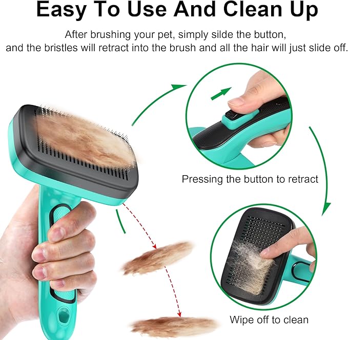 Dogs Self Cleaning Slicker Brush for Shedding & Grooming Short Long Haired Pets, Removes Loose Fur, Undercoat, Mats, Tangled for Large Medium Small Sensitive Skin of Cats. Easy to Cleaning-Mewly Pet