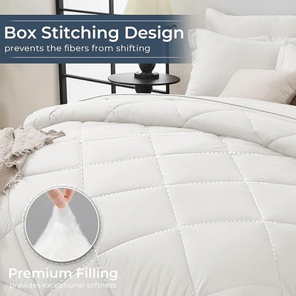 HEVUMYI Ivory Twin-XL Comforter Set - 5-Piece All Season Bed in a Bag Twin-XL, Ultra Soft Bedding Set with Comforter, Flat Sheet, Fitted Sheet, Pillowcases, Pillow Shams