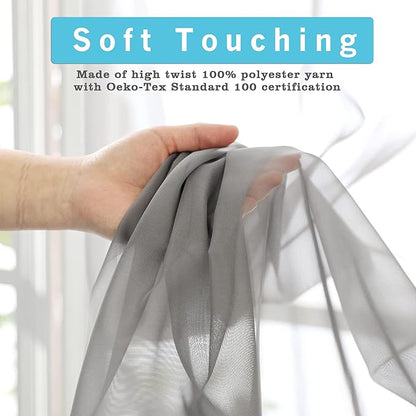 OVZME Charcoal Grey Sheer Curtains 36 inches Long, Short Kitchen Window Treatment Solid Sheers Cafe Curtains Bathroom Voile Half Window Curtains 2 Panels, Rod Pocket, 42" Wx36 L