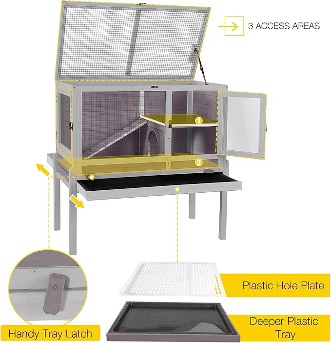 Aivituvin Wooden Guinea Pig Cages Indoor with Removable Stand, Anti Chewing Rabbit Hutch with Ramp and Wire Mesh, 2 Story Small Animals House Habitat with Pull Out Tray (Gray&Purple)-Mewly Pet