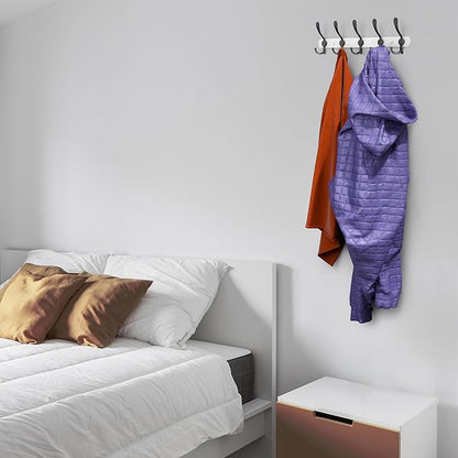 Coat Rack Wall Mount with 5 Tri Hooks, Stainless Steel 16 Inch – White & Black Matte Finish, Heavy Duty Wall Mounted Hook Rack for Coats, Hats, Towels, Scarfs, Robes, Bags, Entryway & Bathroom, 3 Pack