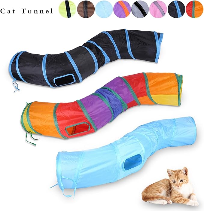 iCAGY Cat Tunnel for Indoor Cats Interactive, Rabbit Tunnel Toys, Pet Toys Play Tunnels for Cats Kittens Rabbits Puppies Crinkle Pop Up Gray 47" Shape S-Mewly Pet