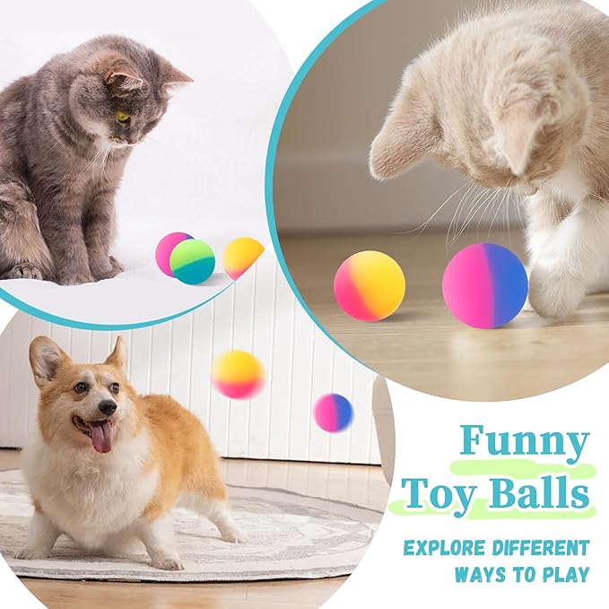 Cat Toy Bouncy Balls, 12 Pack 1.65 Inch High Elasticity Bouncing Balls for Cats, Colorful Interactive Pet Toy Gift for Puppy Kitty Indoor Play and Exercise-Mewly Pet