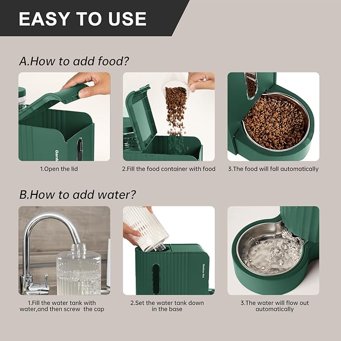 Gardner Pet Automatic Gravity Cat Food Feeder and Water Dispenser Stainless Steel Two-in-One Set Large Capacity Dispenser for Pets Dogs, Puppies, Kittens-Mewly Pet