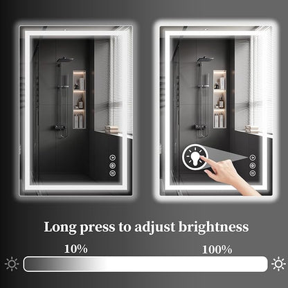 Koonmi 32x48 LED Bathroom Mirror, Backlit + Front Lit, LED Bathroom Mirror with Lights for Wall, 3 Colors, Anti-Fog, Dimmable Brightness, Memory Function, Tempered Glass