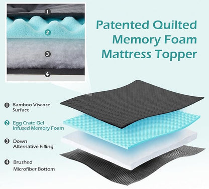 Hansleep Full Size Mattress Topper Viscose Derived from Bamboo, Memory Foam Pillow Top Mattress Topper Full with Deep Pocket, Breathable Mattress Pad for Back Pain Relief, 54" x75", Charcoal Grey