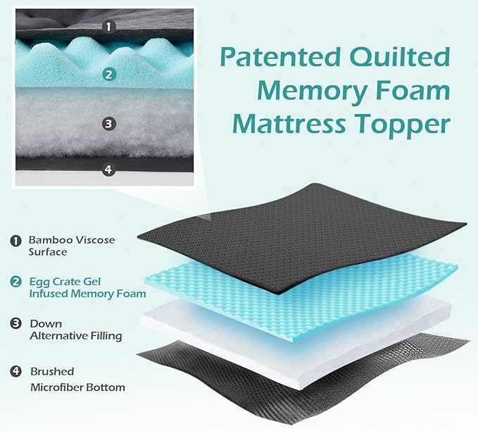 Hansleep Twin Mattress Topper Viscose Derived from Bamboo, Memory Foam Pillow Top Mattress Topper Twin with Deep Pocket, Breathable Mattress Pad for Back Pain Relief, 39" x 75", Charcoal Grey