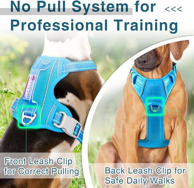 BARKBAY Dog Harness No Pull with ID Tag Pocket - Heavy Duty, Reflective, Easy Control for Large Dogs(Blue,L)-Mewly Pet