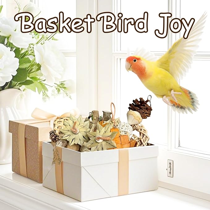 5-Pack Natural Hanging Basket Bird Toys – Foraging & Chewing Toys for Parakeets, Cockatiels, Conures & Small Birds – No Plastic, All-Natural Materials-Mewly Pet