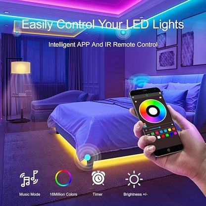 LED Strip Lights For Bedroom 130 FT(2 Rolls of 65.5 FT) with remote and intelligent application Bluetooth LED lights, music synchronized RGB color changing lights, suitable for room party decoration