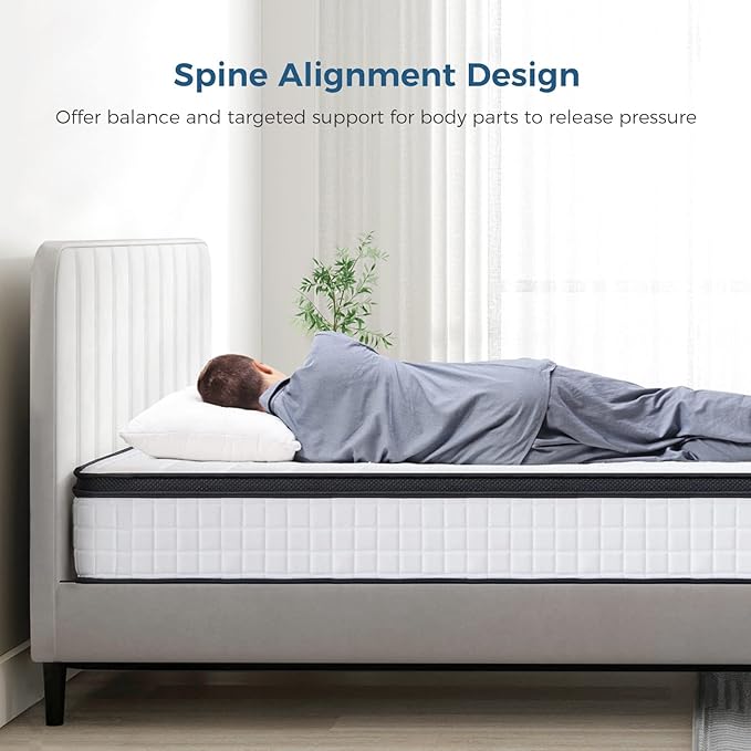 Inofia 10 Inch Queen Hybrid Double Mattress in a Box - Medium Firm, Memory Foam & Pocket Springs, Fiberglass Free, Motion Isolation, Pressure Relief, Edge Support, 10-Year Support, CertiPUR-US