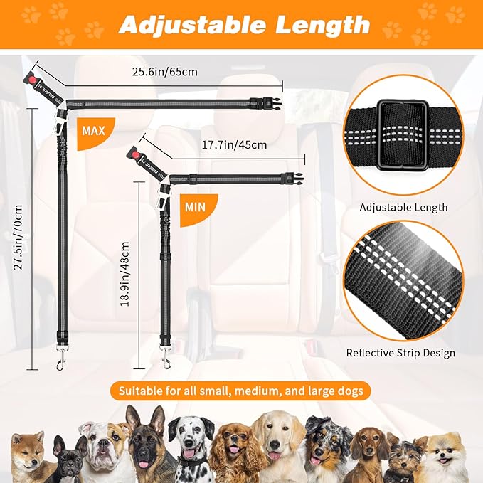 BWOGUE Pet Dog Cat Seat Belt Reflective Car Dog Headrest Restraint Leash Elastic Buffer Bungee Adjustable Tangle-Free Safety Leads Vehicle Seatbelt Harness for Small, Medium and Large Dogs (1 Pack)-Mewly Pet