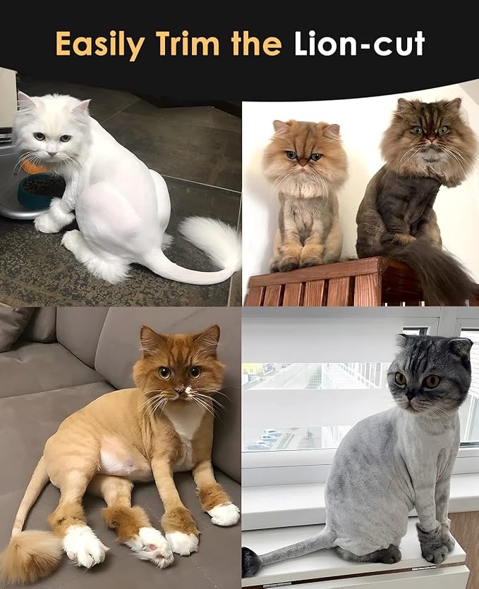 oneisall Quiet Cat Clippers for Matted & Long Hair, 2-Speed Cordless Pet Shaver Grooming Kit for Cats, Small Dogs & Animals (Black)-Mewly Pet