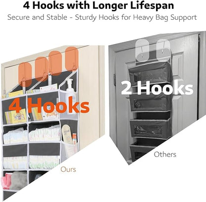2 Pack Over the Door Organizer 5 Tiers, Extra Large Behind Door Storage of 10 Compartments, 80 lbs Weight Capacity Over Door Organizer, Door Hanging Organizer for Closet, Diaper Organizer,Room storage