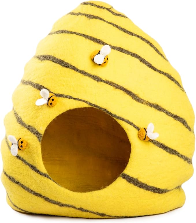 Luxurious Eco-Friendly Merino Wool Cat Cave Bed Beehive - Foldable Hideaway Pod for Indoor Cats - Premium Felt Kitten Beds - Covered Cat House for Ultimate Cozy Comfort by Woolygon-Mewly Pet