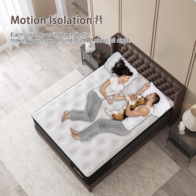 Queen Mattress, 14 Inch Hybrid Mattresses Eurotop with Gel Memory Foam,Motion Isolation Individually Wrapped Pocket Coils Breathable Comfort Soft Pressure Relief 100 Night Trial