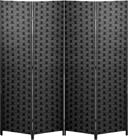 FDW Room Divider 6FT Wall Divider Wood Screen 4 Panels Wood Mesh Hand-Woven Design Room Screen Divider Indoor Folding Portable Partition Screen,Black