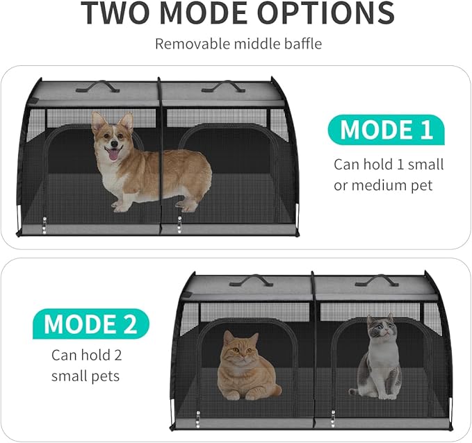 Double Cat Car Travel Carrier, Twin Compartment Show House Cat Cage/Condo，Portable Pet Crate for 2 Cats Travel Double Dog Crate Set for Long Distance Travel-Mewly Pet