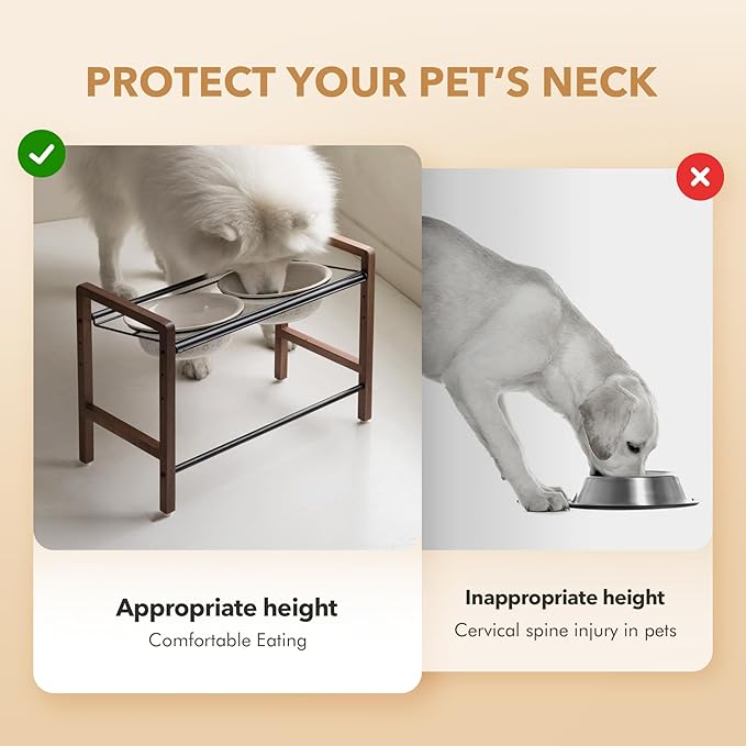 8.7inch Ceramic Adjustable Raised Double Bowls Set with Stand, 3 Heights Elevated, 2 Placement Options, Food and Water Dishes for Large Dog(Double Bowls+Stand, Reactived Glaze -White)-Mewly Pet