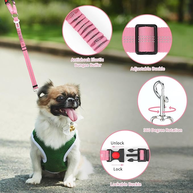 BWOGUE 2 Piece Dog Seat Belt for Car with Elastic Bungee Buffer Safety Seatbelt Car Headrest Restraint Wear Adjustable Metal Buckle Harness in Vehicle Travel for Pet-Mewly Pet
