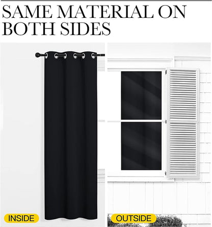 NICETOWN Blackout Curtain Panels 86 inches - Light Reducing Thermal Insulated Solid Grommet Blackout Curtains/Panels/Drapes for Living Room (Set of 2, 55 inches by 86 Inch, Black)