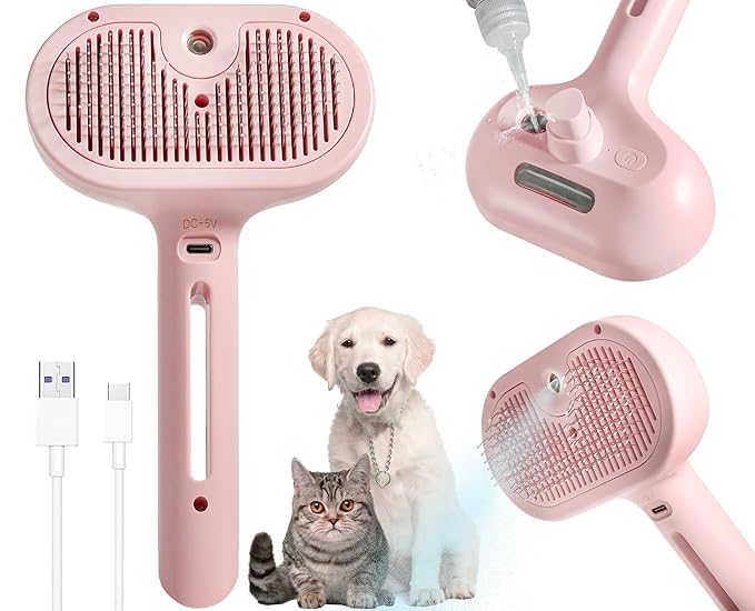 3-in-1 Steam Brush for Cats & Dogs – Hair Removal Comb with One-Click Release & Water Spray – Grooming Brush for Shedding, Long/Short Hair-Mewly Pet