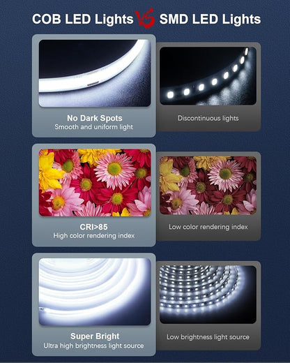 ALITOVE 32.8ft COB Led Strip Light White 6500K Super Bright 24V LED Strip Lights with Remote Dimmable 3200LEDs CRI90+ Uniform Glow LED Tape Light for Mirror Under Cabinet Living Room Study Wardrobe