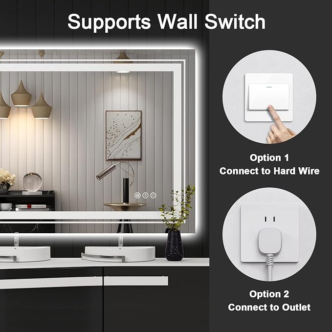 LED Bathroom Mirror, 84"X32" with Front and Backlit, Anti-Fog, Large Bathroom Vanity Mirror for Wall, Memory Function, Stepless Dimmable, Tempered Glass (Horizontal/Vertical)